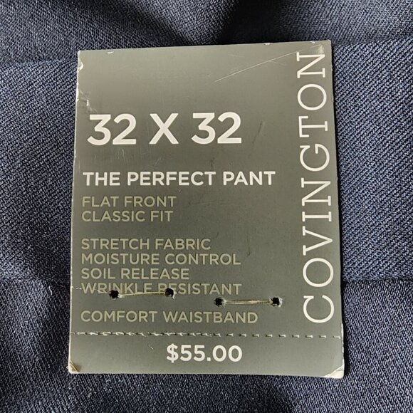 NWT Covington The Perfect Pant Flat Front Classic Fit Navy Blue Pants Mens 32X32 - Picture 9 of 10